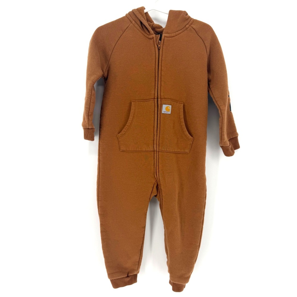 Carhartt Hooded Fleece Jumpsuit 18M Brown Full Zip Logo Gorpcore Outdoor